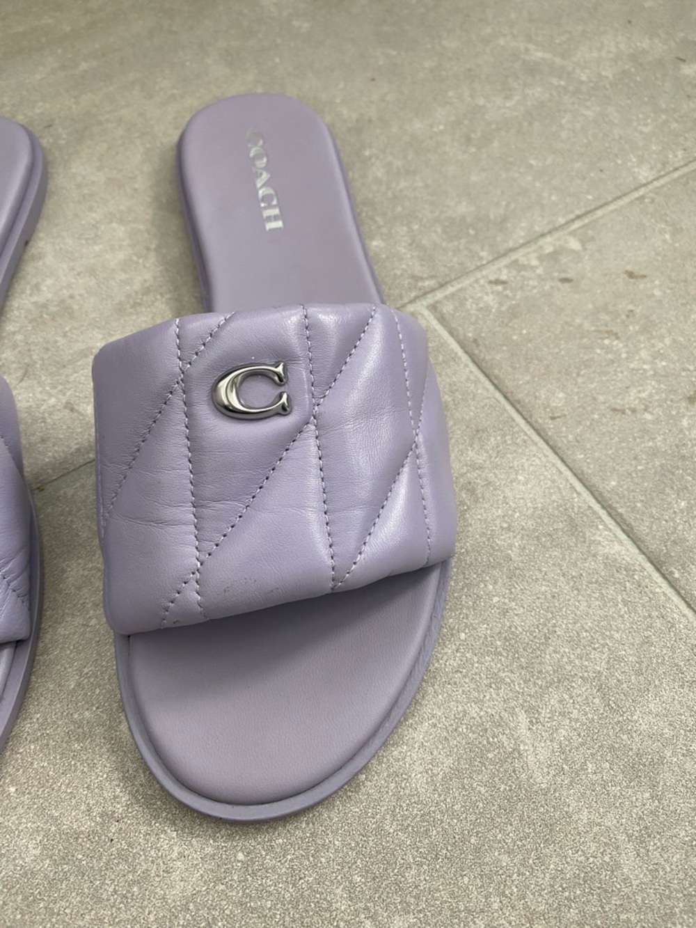COACH Women's Holly Quilted Puffy "C" Slide Flat Sandals Purple 9 - Picture 4 of 6
